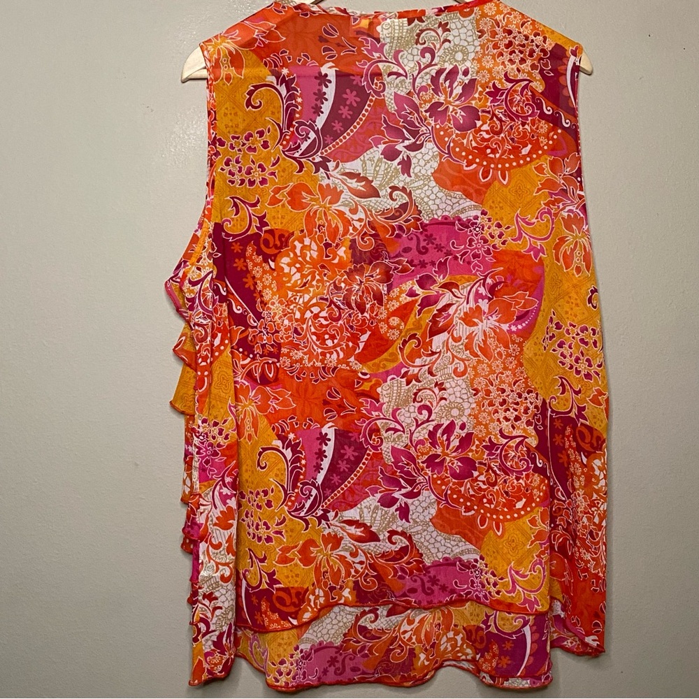 Cato Ruffle Front Tank Blouse Women 18/20W Gold Orange Paisley Sleeveless Casual - Picture 3 of 6
